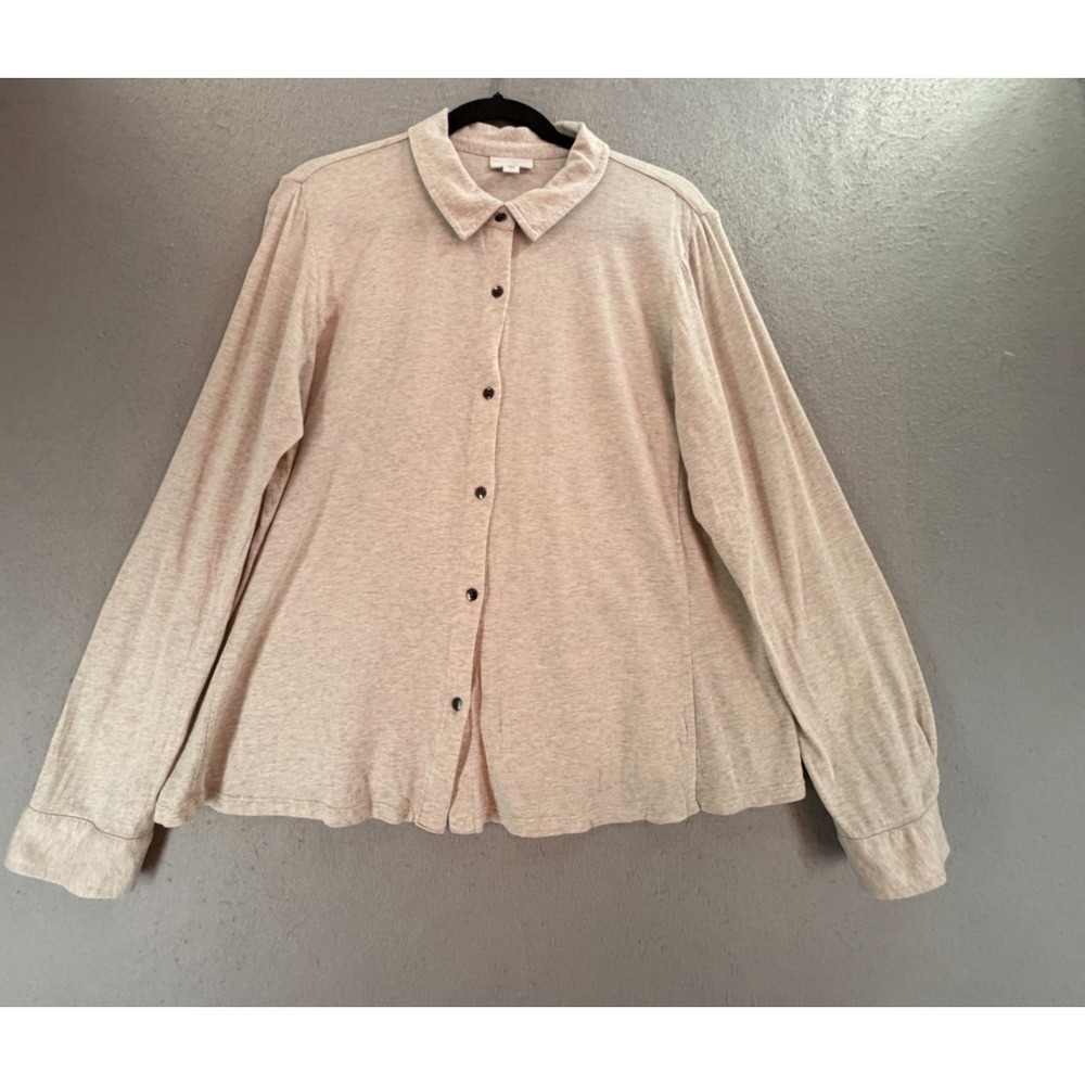 J Jill Shirt Womens L Oatmeal Button‎ Up Top Minimalist Neutral Coastal Grandma